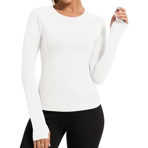 Loovoo Workout Tops for Women 1/2 Pack Long Sleeve Athletic Shirts with Thumb Holes Breathable Quick Dry Yoga T-Shirts