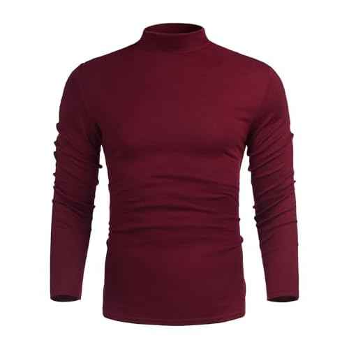 Men's Turtleneck Lightweight Tops Pullover Slim Fit Solid Base Thin Long Sleeve Underwear Tops High Neck Blouse T-Shirt