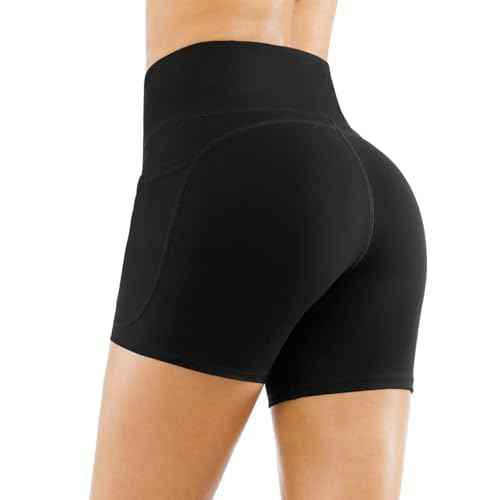 THE GYM PEOPLE High Waist Yoga Shorts for Women's Tummy Control Fitness Athletic Workout Running Shorts with Deep Pockets