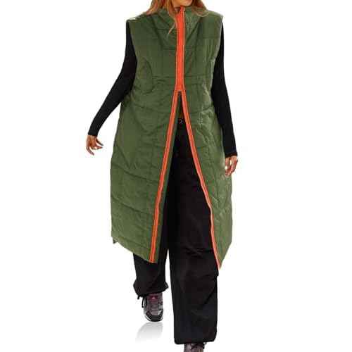 Cicy Bell Womens Long Quilted Puffer Vest Lightweight Sleeveless Winter Jackets Side Slit Packable Coats