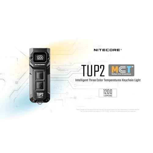 Nitecore TUP2 (Tup 2) 1200 Lumen Rechargeable Keychain Flashlight ? Multi-Color Temperature (Warm/Neutral/Cool) EDC Light USB-C Fast Charging Digital Display Lightweight Sticker (Blue)