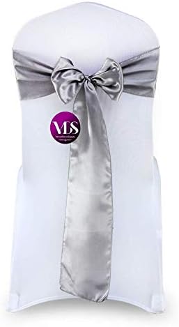 VDS Satin Chair Sashes Chair Cover Back Tie Sateen Bows Ribbon for Wedding Birthday Graduation Engagement Ceremony Event Party Banquet Venue Hotel All Dining Chair Decoration (125PC) (Silver Grey)