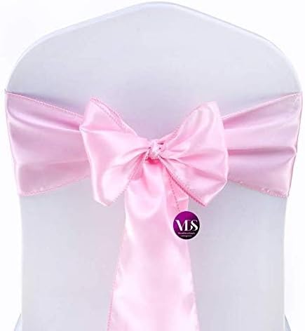 VDS Satin Chair Sashes Chair Cover Back Tie Sateen Bows Ribbon for Wedding Birthday Graduation Engagement Ceremony Event Party Banquet Venue Hotel All Dining Chair Decoration (50PC) (Pink)