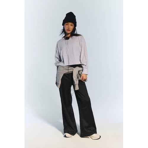 INFITTY Oversized Long Sleeve Shirts for Women Cropped Workout Tops Cotton T Shirt Casual Tee Gym Y2K Clothes