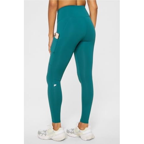 Fabletics Women's On-The-Go PowerHold High-Waisted Legging, Maximum Compression, Flattering, L/Regular | 27, Green Abyss