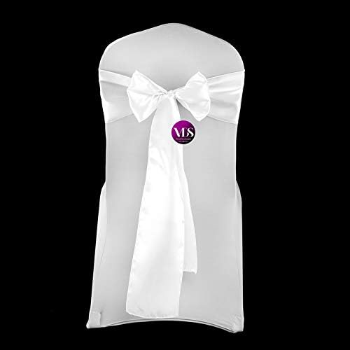 VDS Satin Chair Sashes Chair Cover Back Tie Sateen Bows Ribbon for Wedding Birthday Graduation Engagement Ceremony Event Party Banquet Venue Hotel All Dining Chair Decoration (125PC) (White)