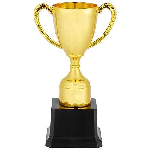 Blue Panda Trophy Award Cup Set - 3-Pack, 7-Inch Gold Plastic Cups - Mini Participation Trophies for Kids