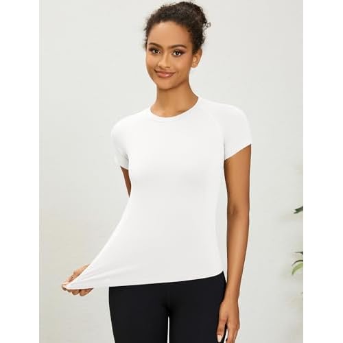 LOMON Womens Workout Tops Short Sleeve Raglan Athletic Shirts Yoga Gym Crewneck Quick Dry Tshirts