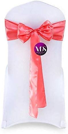VDS Satin Chair Sashes Chair Cover Back Tie Sateen Bows Ribbon for Wedding Birthday Graduation Engagement Ceremony Event Party Banquet Venue Hotel All Dining Chair Decoration (250PC) (Coral)