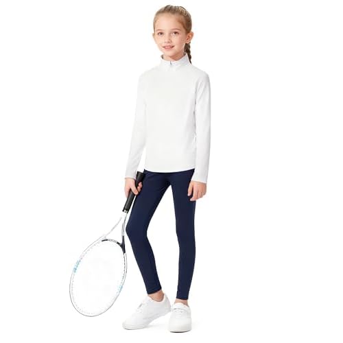 Girls Long Sleeve Shirts Quick Dry Athletic Tops Quarter Zip Pullover Kids Teens Sportswear for Golf Yoga Tennis 5-14 Years