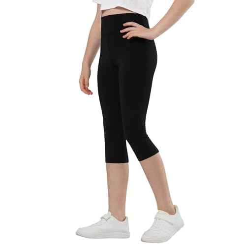 Gnainach Girls Capri Leggings High Waisted Compression Pants Stretch Active Yoga Tights for Kids Teen Workout Running