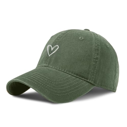Vintage Heart Embroidered Baseball Cap Distressed Adjustable Hat for Women Low Profile Dad Hats Unisex Cotton Cap