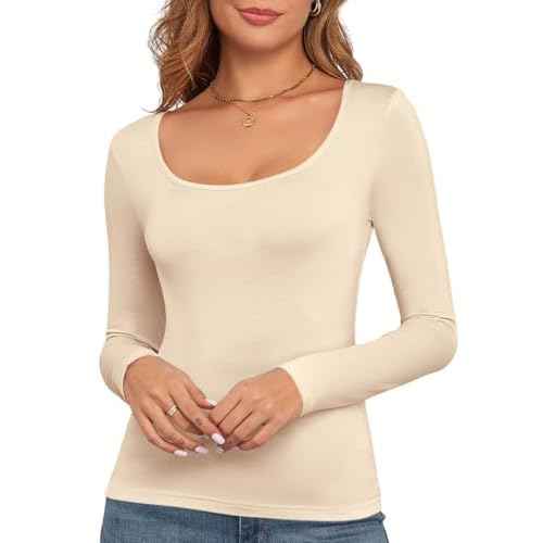 Long Sleeve Shirts for Women Scoop Neck Baselayer Casual Tops Underscrub