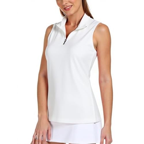 AURUZA Womens Golf Shirt, Sleeveless Polo Shirts for Women V Neck Zip Collar Athletic Workout Tennis Tank Top Summer Outfit