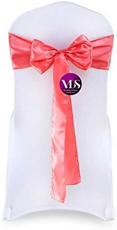 VDS Satin Chair Sashes Chair Cover Back Tie Sateen Bows Ribbon for Wedding Birthday Graduation Engagement Ceremony Event Party Banquet Venue Hotel All Dining Chair Decoration (50PC) (Coral)