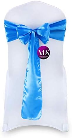 VDS Satin Chair Sashes Chair Cover Back Tie Sateen Bows Ribbon for Wedding Birthday Graduation Engagement Ceremony Event Party Banquet Venue Hotel All Dining Chair Decoration (10PC) (Blue)