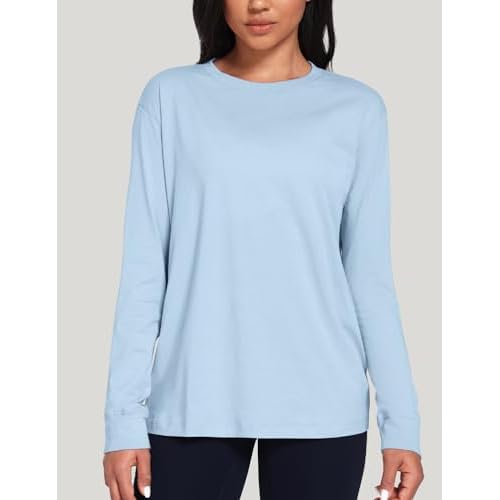 HeyNuts Pima Cotton Workout Long Sleeve Shirts for Women Crew Neck Athletic Basic Shirts Casual Tops