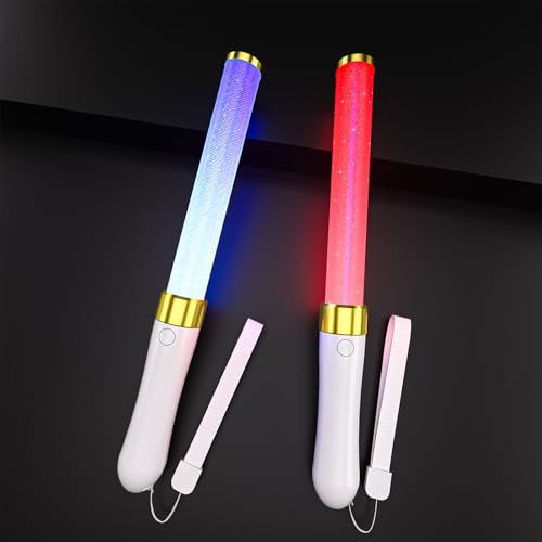 2 Pack LED Light Sticks-15 Colors Reusable Glow Sticks, Glow Party Supplies for Wedding, Birthday, Raves, Halloween, Christmas, New Year, with AAA Battery