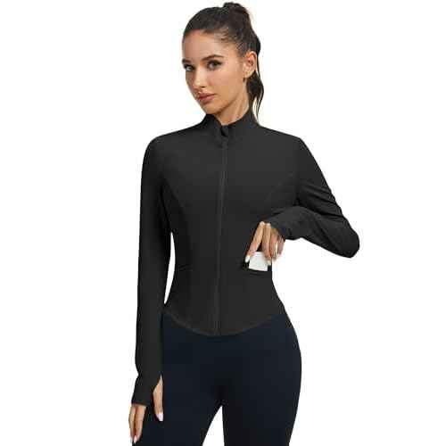 LOMON Women's Athletic Jackets Cropped Long Sleeve Workout Tops Yoga Zip Up Jackets Gym Tops Golf Shirts