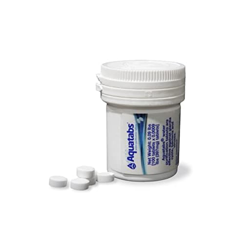 Aquatabs 397mg Water Purification Tablets (100 Pack). Water Filtration System for Camping, Boating, Emergency Water, Survival, and Marine. Easy-to-Use Water Purifier Treatment.