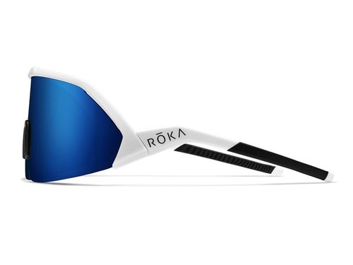 ROKA Matador AIR Semi-Rim Cylindrical Shield Sunglasses with Interchangeable Lens - Gloss White Frame - Dark Glacier Mirror Lens