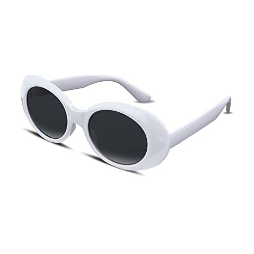 FEISEDY Sunglasses White Oval Clout Goggles for Women Men Retro Round Trendy Rimmed Clueless Costume Frame B2253