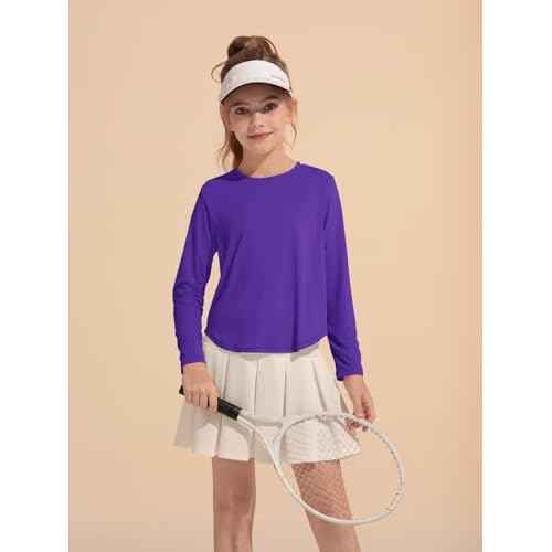 Haloumoning Girls Athletic Shirts Kids Long Sleeve Active Sports T Shirts Quick Dry Tunic Tops Basic Tees 5-14 Years