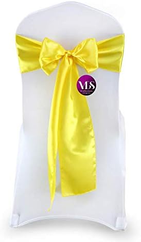 VDS Satin Chair Sashes Chair Cover Back Tie Sateen Bows Ribbon for Wedding Birthday Graduation Engagement Ceremony Event Party Banquet Venue Hotel All Dining Chair Decoration (75PC) (Yellow)