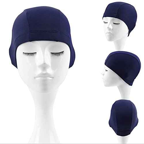2 Pcs Unisex Polyester Swim Caps Long Hair Swimming Caps Fabric Bathing Caps Comfortable Swim Hats for Men Women Black and Blue