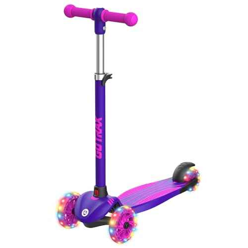 Gotrax KS1 Kids Kick Scooter, LED Lighted Wheels and 3 Adjustable Height Handlebars, Lean-to-Steer & Widen Anti-Slip Deck, 3 Wheel Scooter for Boys & Girls Ages 2-8 and up to 110 Lbs