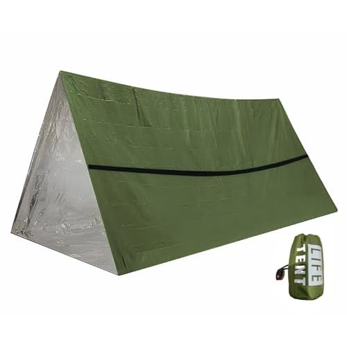 Emergency Survival Tent. 2-Person Tube Shelter Waterproof & Windproof Reusable Thermal Blanket Compact,Lightweight Includes SOS Whistle Perfect for Camping, Hiking, and Emergencies.