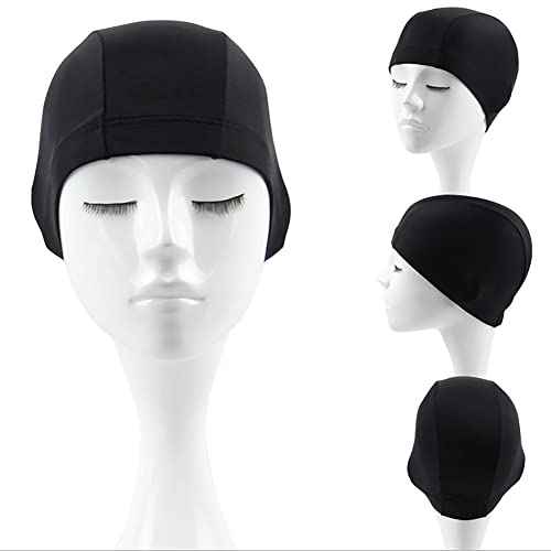 2 Pcs Unisex Polyester Swim Caps Long Hair Swimming Caps Fabric Bathing Caps Comfortable Swim Hats for Men Women Black and Blue