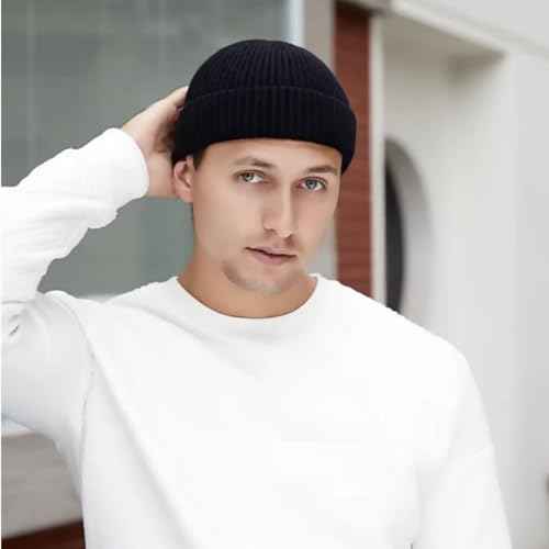 Knit Cuff Short Fisherman Beanie Hats for Men Women Trawler Beanie Winter Warm Watch Hats