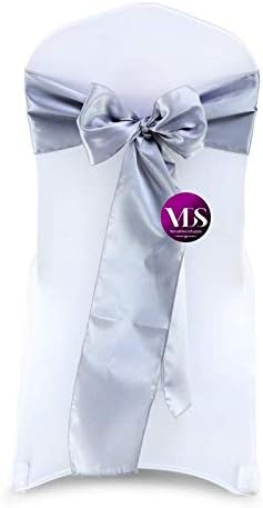 VDS Satin Chair Sashes Chair Cover Back Tie Sateen Bows Ribbon for Wedding Birthday Graduation Engagement Ceremony Event Party Banquet Venue Hotel All Dining Chair Décor (25PC)(Light Silver Grey)