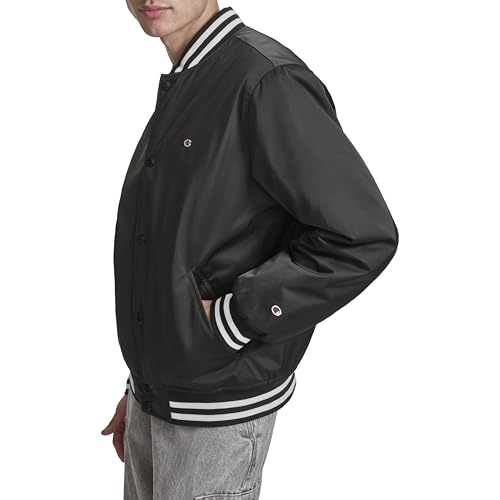 Champion mens Logo Striped-trim Varsity Jacket