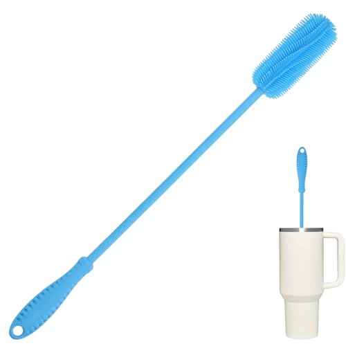 15.7" Silicone Bottle Brush, ddLUCK Water Bottle Cleaner Brush for Stanley, Hydroflasks, Glass, Thermos Sports Bottle, Vase and Glassware, Bottle Brush Cleaner for Small Narrow Neck Containers (Blue)