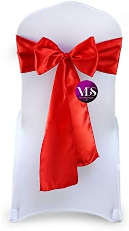 VDS Satin Chair Sashes Chair Cover Back Tie Sateen Bows Ribbon for Wedding Birthday Graduation Engagement Ceremony Event Party Banquet Venue Hotel All Dining Chair Decoration (300PC) (Red)