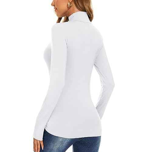 Women's Long Sleeve Mock Turtleneck Tops Casual Slim Fitted Lightweight Under Layer Pullover Shirts