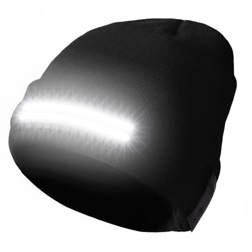 Beanie with Light, 230¡Æ Wide Beam Unisex USB Rechargeable, Headlamp Beanie Winter Knitted Cap Gifts for Men Dad Husband Him (Black)