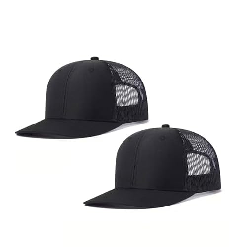 2-Pack Breathable Mesh Snapback Trucker Hats, Adjustable Baseball Caps for Men Women, Cotton-Poly Twill Outdoor