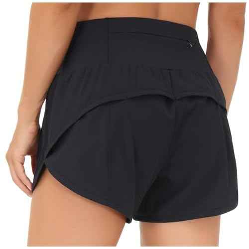 THE GYM PEOPLE Womens High Waisted Running Shorts Quick Dry Athletic Workout Shorts with Mesh Liner Zipper Pockets