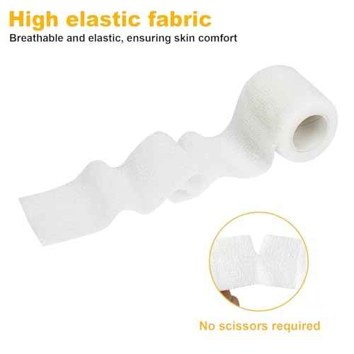 12 Rolls White Athletic Pre Wrap Tape,2 Inch x 5 Yards Self Adhesive Bandage Wrap Cohesive Wrap Bandages for Athletic Baseball Wrist Tape,Sports,Pets,Wrist,Ankle,Hands Knees (White)