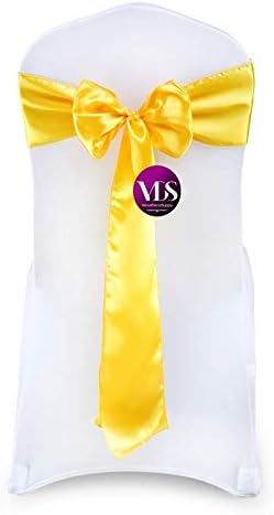 VDS Satin Chair Sashes Chair Cover Back Tie Sateen Bows Ribbon for Wedding Birthday Graduation Engagement Ceremony Event Party Banquet Venue Hotel All Dining Chair Decoration (125PC) (Yellow Gold)