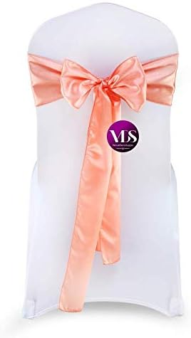 VDS Satin Chair Sashes Chair Cover Back Tie Sateen Bows Ribbon for Wedding Birthday Graduation Engagement Ceremony Event Party Banquet Venue Hotel All Dining Chair Decoration (25PC) (Peach)