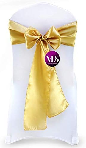 VDS Satin Chair Sashes Chair Cover Back Tie Sateen Bows Ribbon for Wedding Birthday Graduation Engagement Ceremony Event Party Banquet Venue Hotel All Dining Chair Decoration (300PC) (Gold)