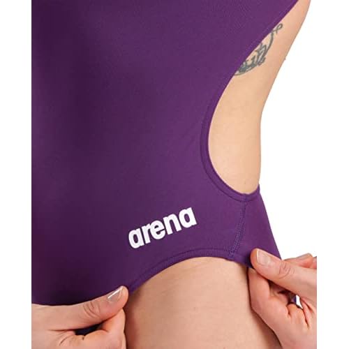 ARENA Women's Solid Team MaxLife Swimsuit Challenge Back One Piece Ladies Bathing Suit Competition Training Athletic Swimwear, Plum/White, US Size 30
