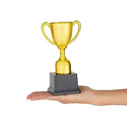 Blue Panda Trophy Award Cup Set - 3-Pack, 7-Inch Gold Plastic Cups - Mini Participation Trophies for Kids
