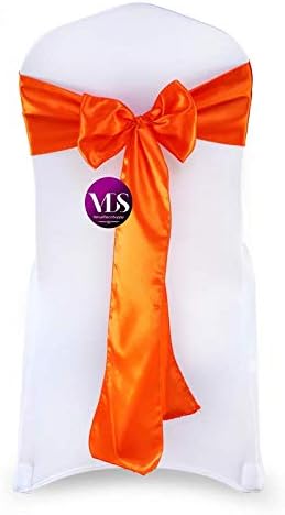 VDS Satin Chair Sashes Chair Cover Back Tie Sateen Bows Ribbon for Wedding Birthday Graduation Engagement Ceremony Event Party Banquet Venue Hotel All Dining Chair Decoration (125PC) (Orange)