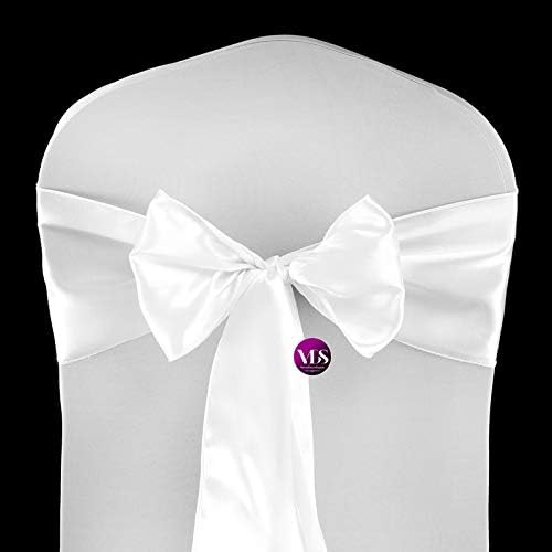 VDS Satin Chair Sashes Chair Cover Back Tie Sateen Bows Ribbon for Wedding Birthday Graduation Engagement Ceremony Event Party Banquet Venue Hotel All Dining Chair Decoration (300PC) (White)