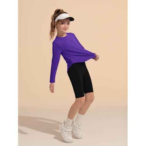 Haloumoning Girls Athletic Shirts Kids Long Sleeve Active Sports T Shirts Quick Dry Tunic Tops Basic Tees 5-14 Years